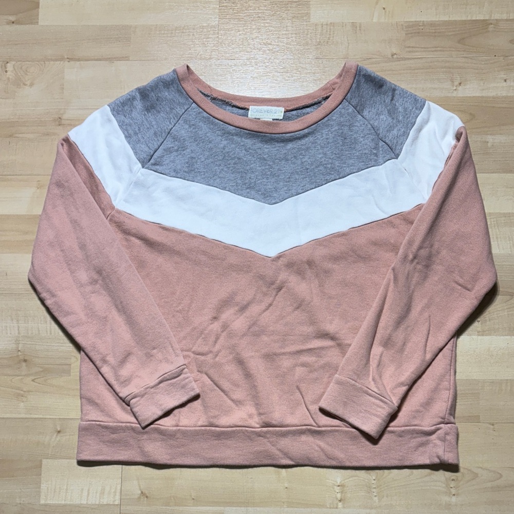 Forever 21 Women's Colorblock Sweater - Pink, Gray, and White